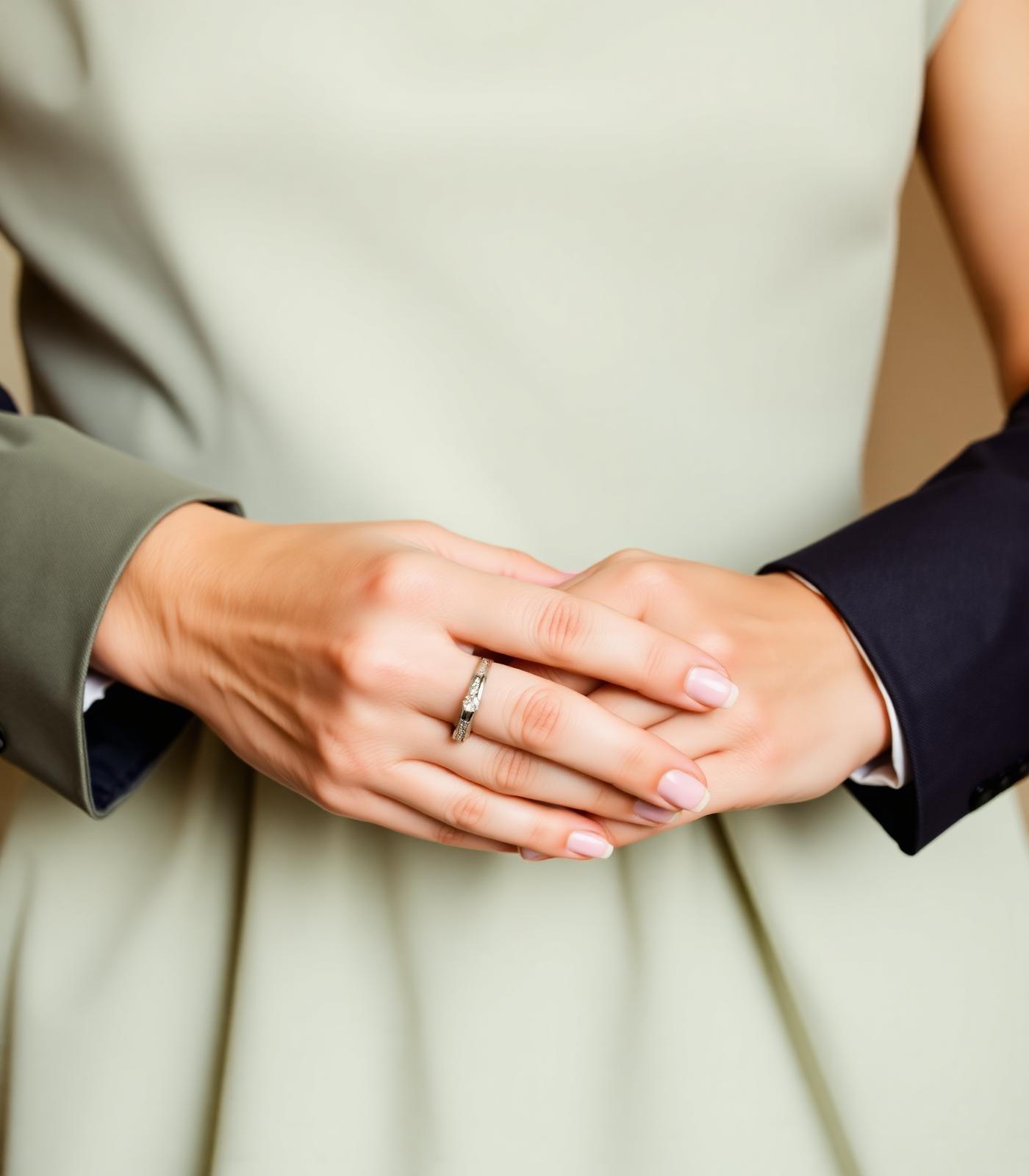 Bride and groom hands with rings